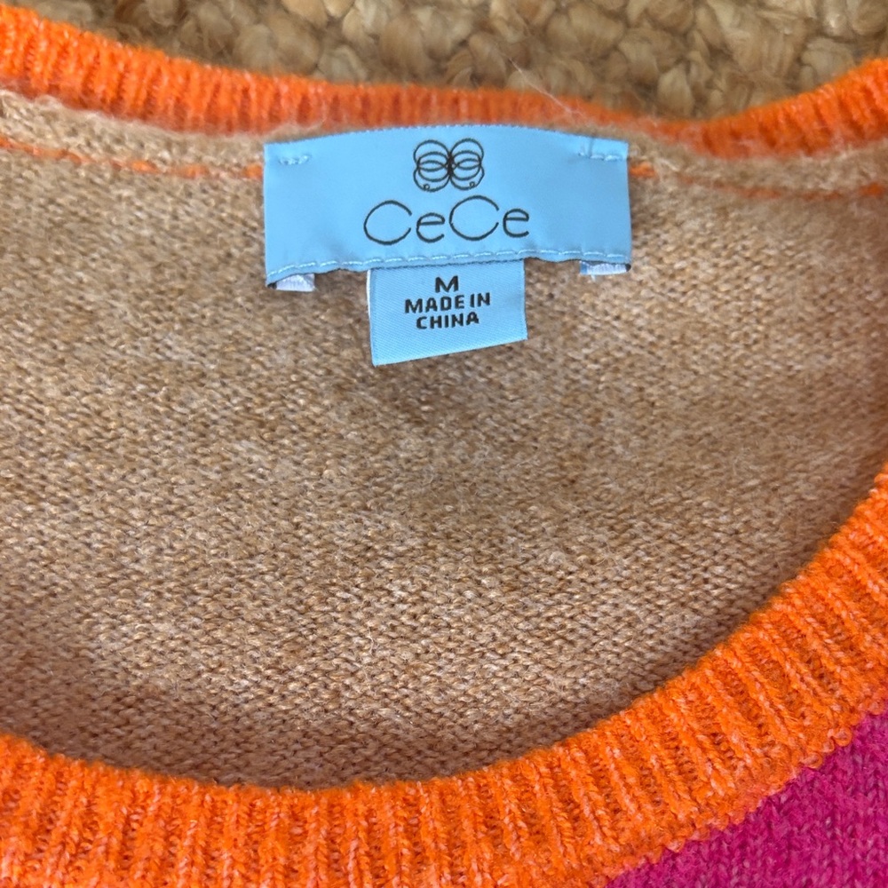 CeCe Vibrant Pink and Orange Sweater - Picture 2 of 3